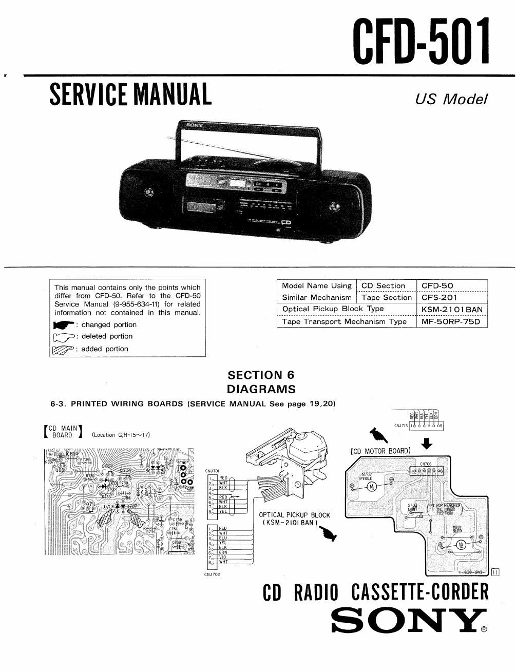 sony cfd 501 service manual