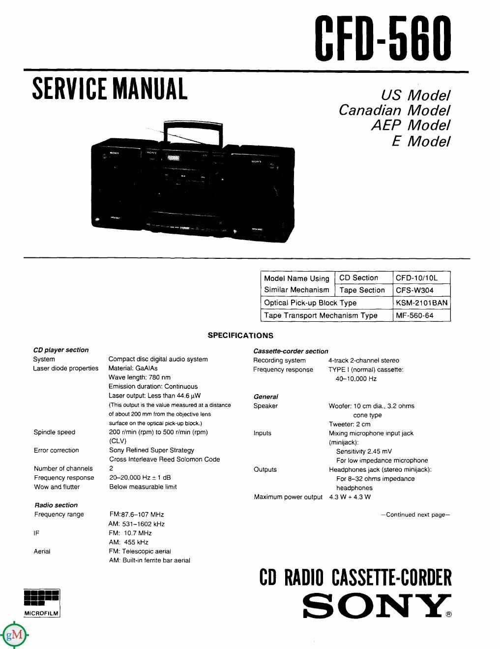 sony cfd 560