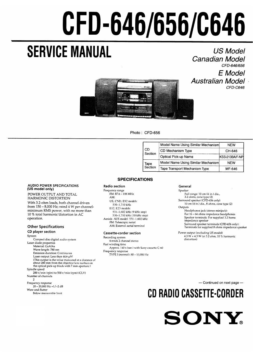 sony cfd 646 service manual