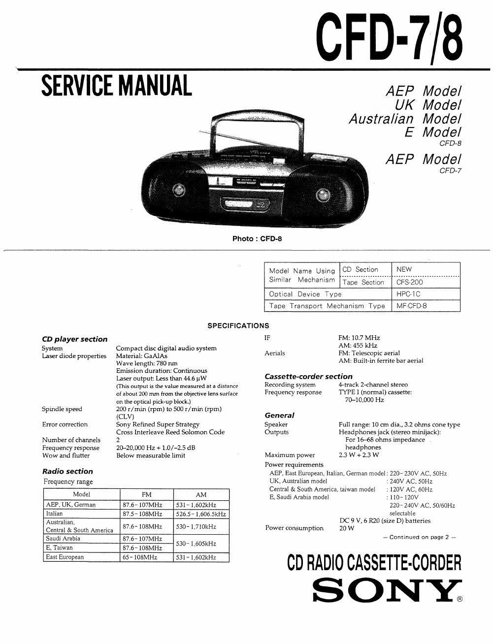 sony cfd 7 service manual