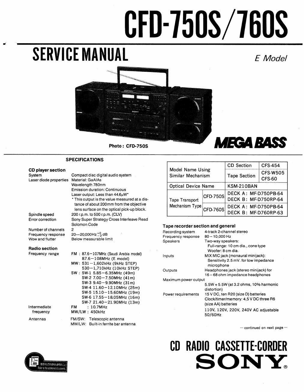 sony cfd 750 s service manual