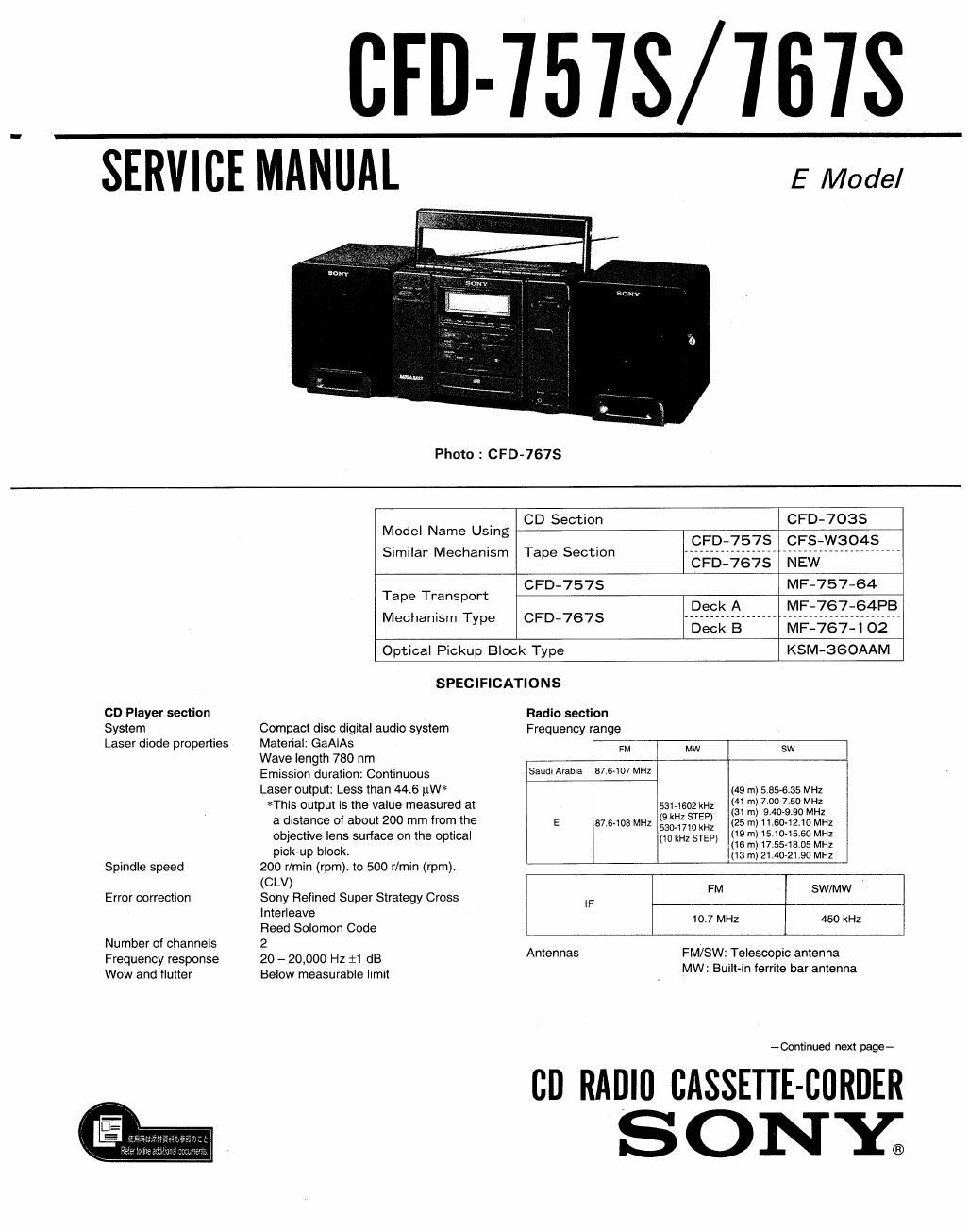 sony cfd 757 s service manual