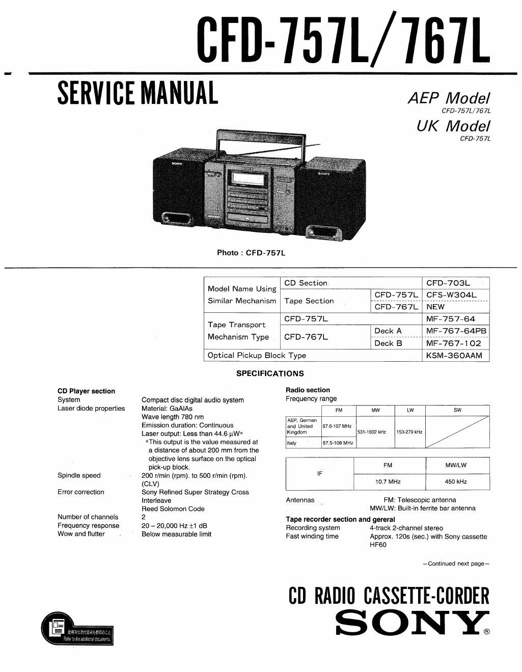 sony cfd 757l 767l