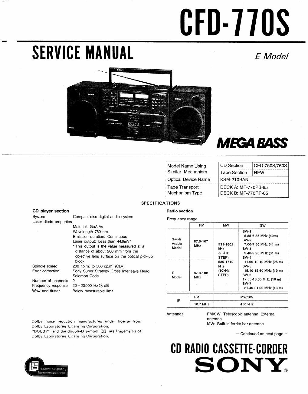 sony cfd 770 s service manual
