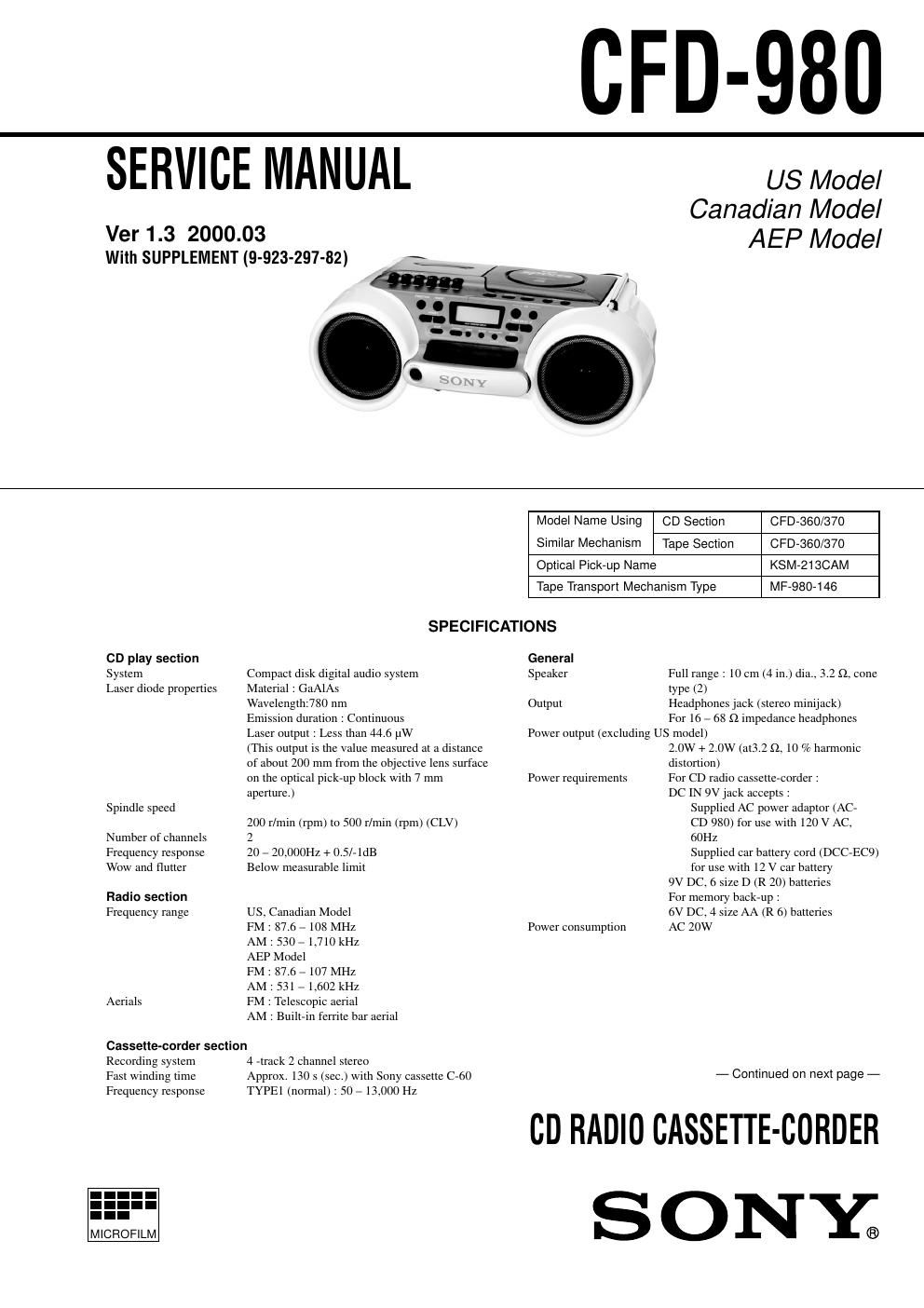 sony cfd 980 service manual
