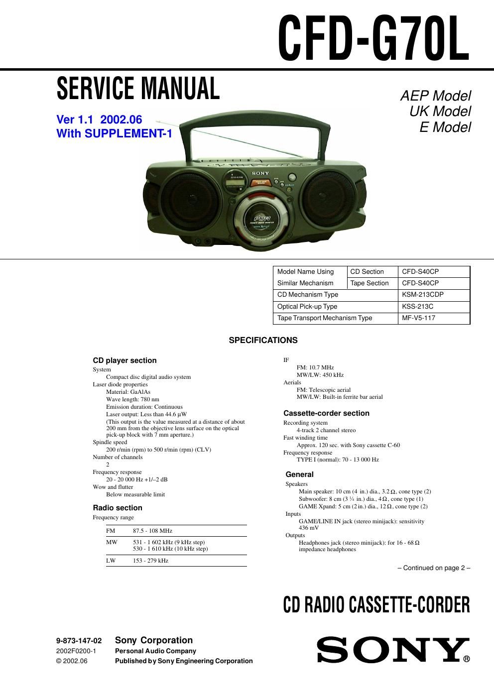 sony cfd g 70 l service manual