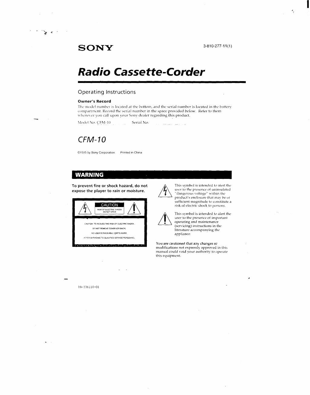 sony cfm 10 owners manual