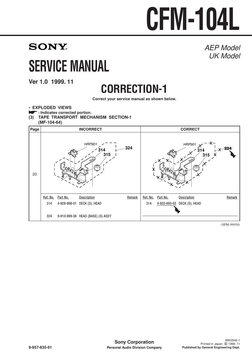 sony cfm 104 l service manual