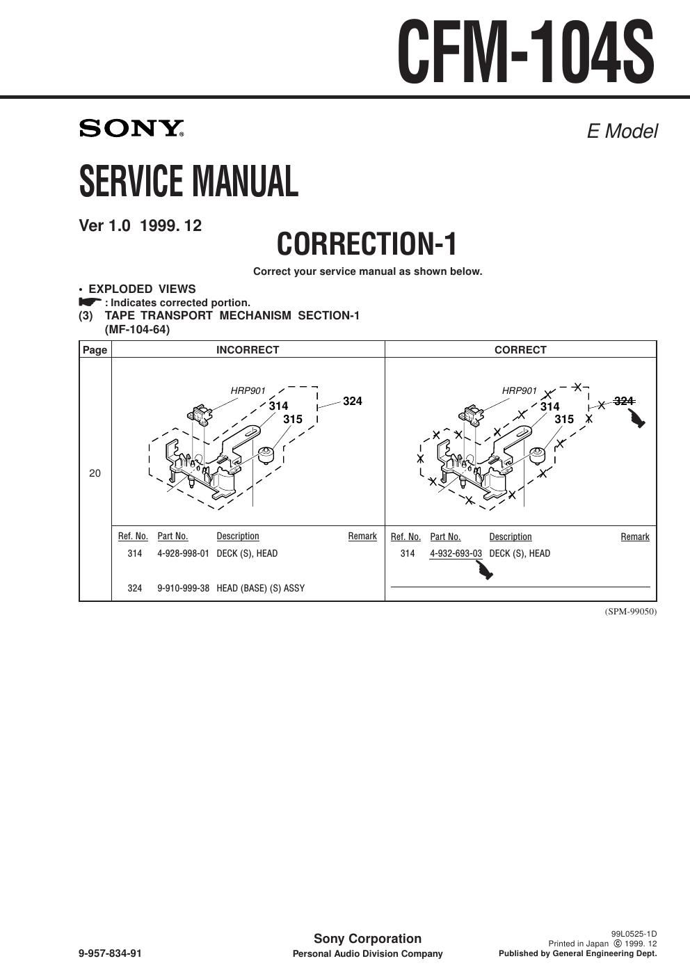 sony cfm 104 s service manual
