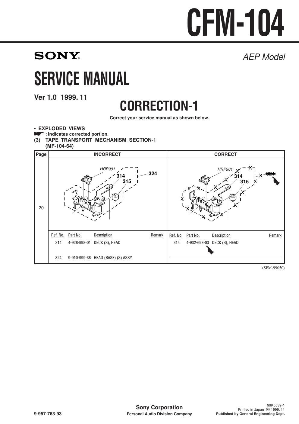 sony cfm 104 service manual