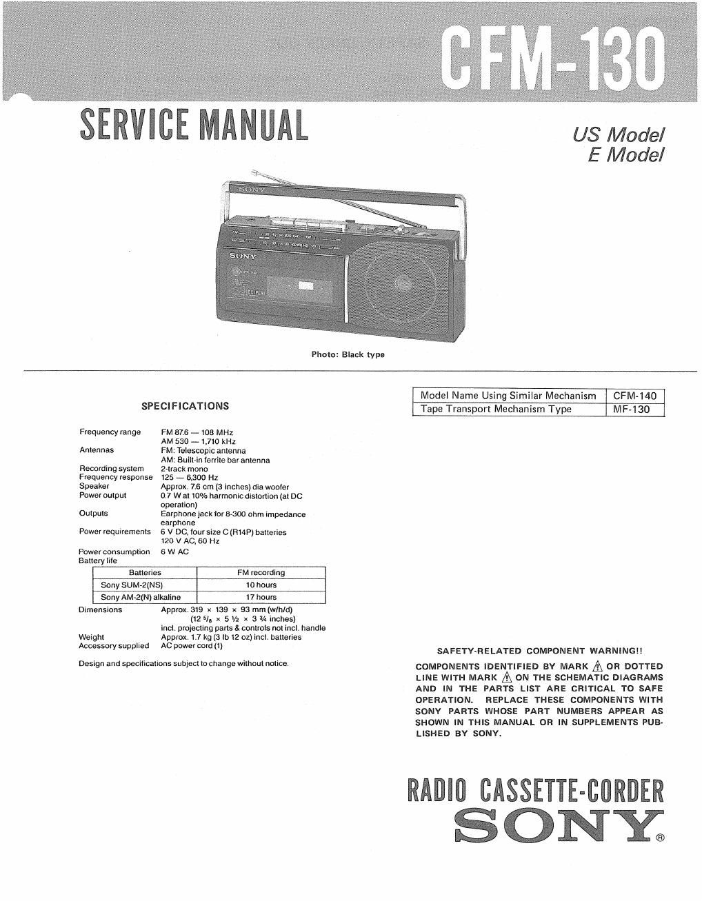 sony cfm 130 service manual