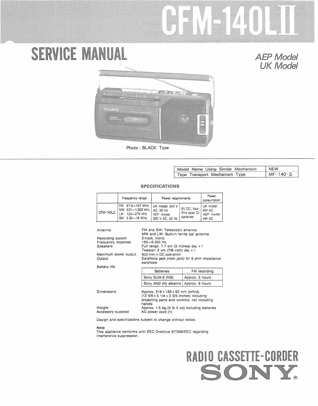 sony cfm 140 l mk2 service manual