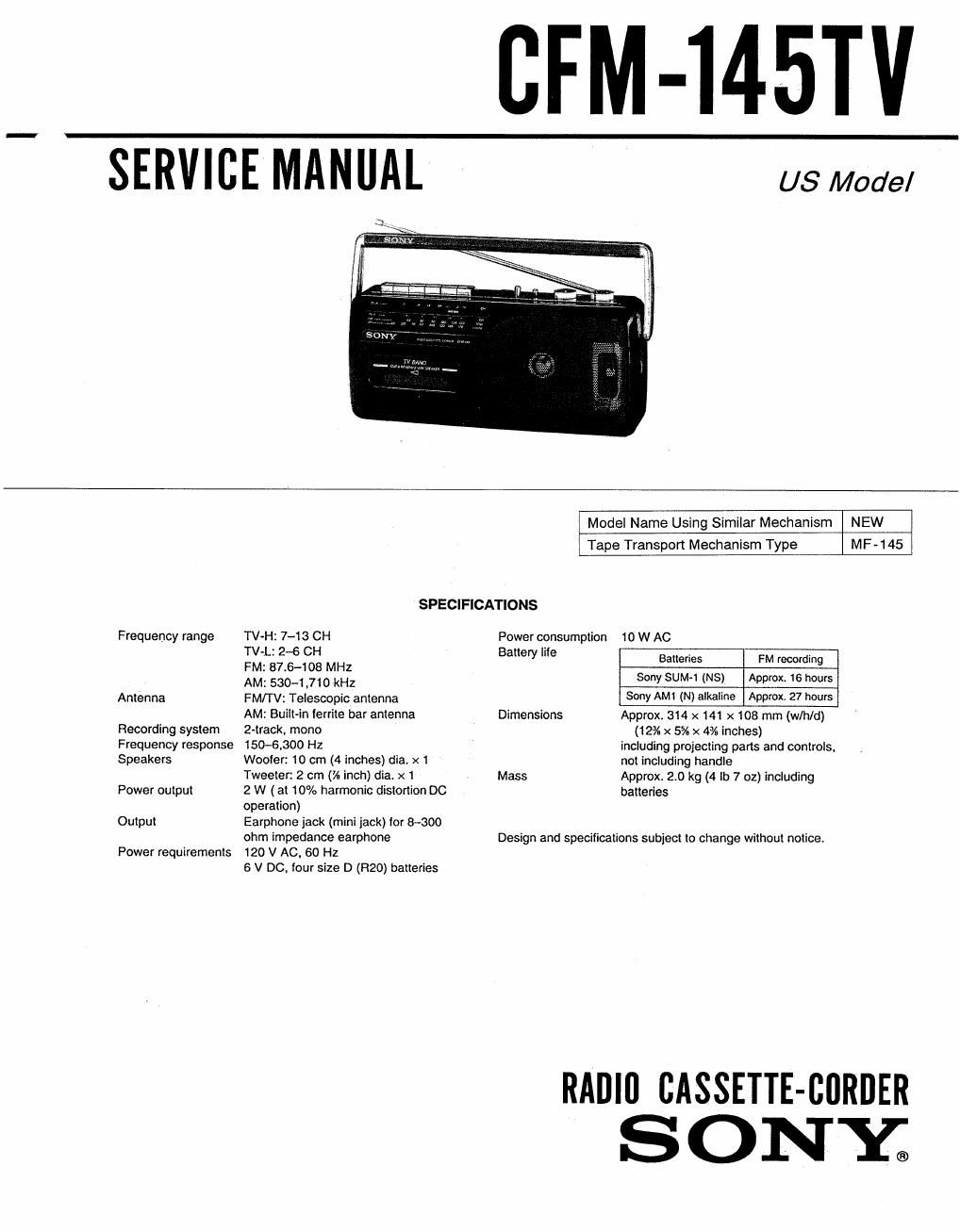 sony cfm 145 tv service manual