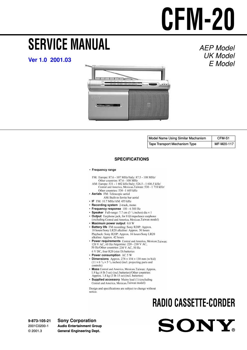 sony cfm 20 service manual