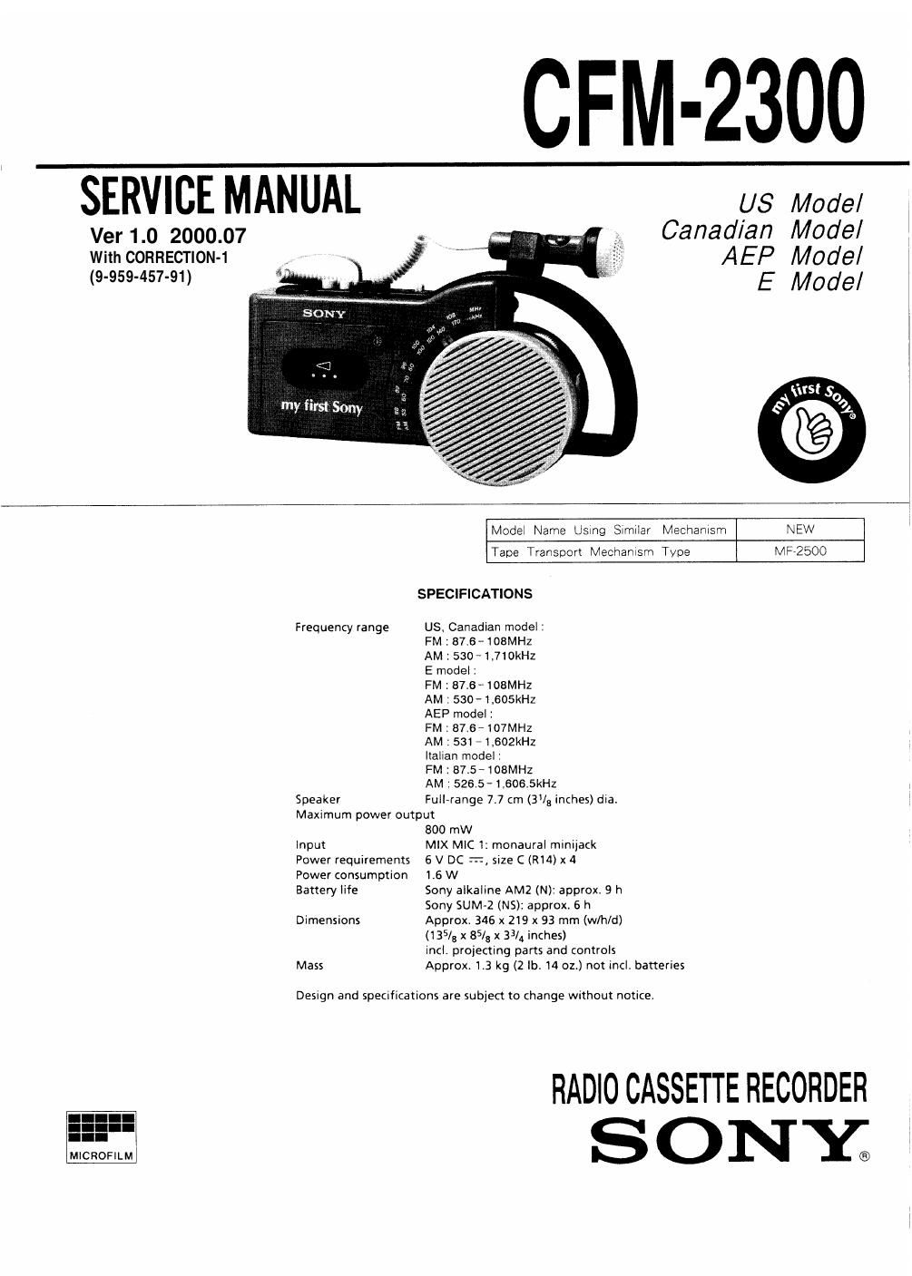 sony cfm 2300 service manual
