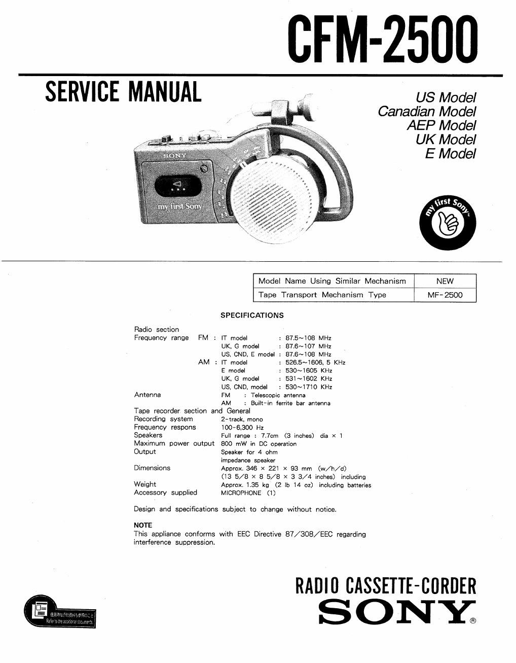 sony cfm 2500 service manual