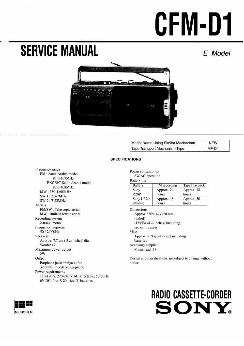 sony cfm d 1 service manual