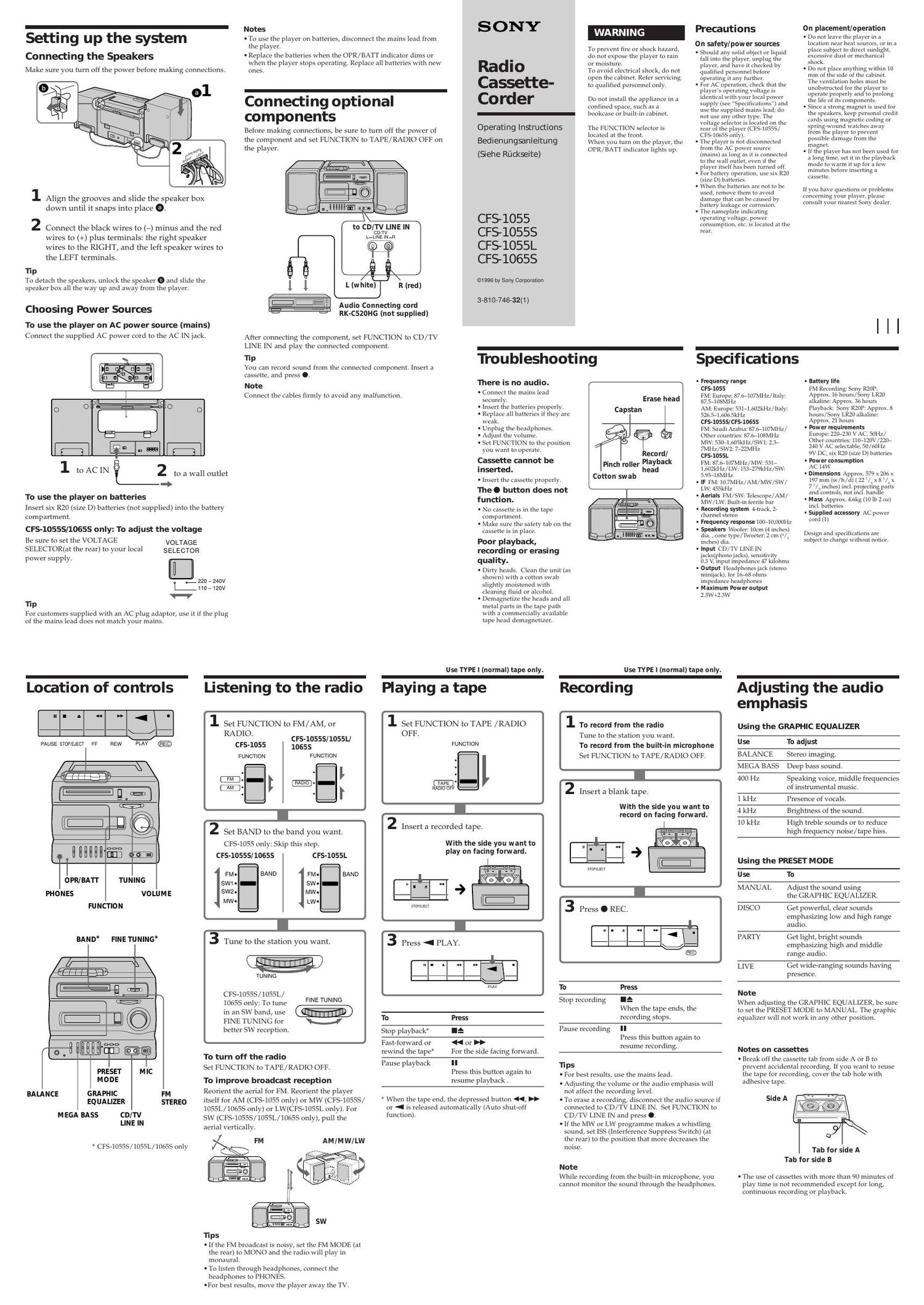 sony cfs 1055 l owners manual