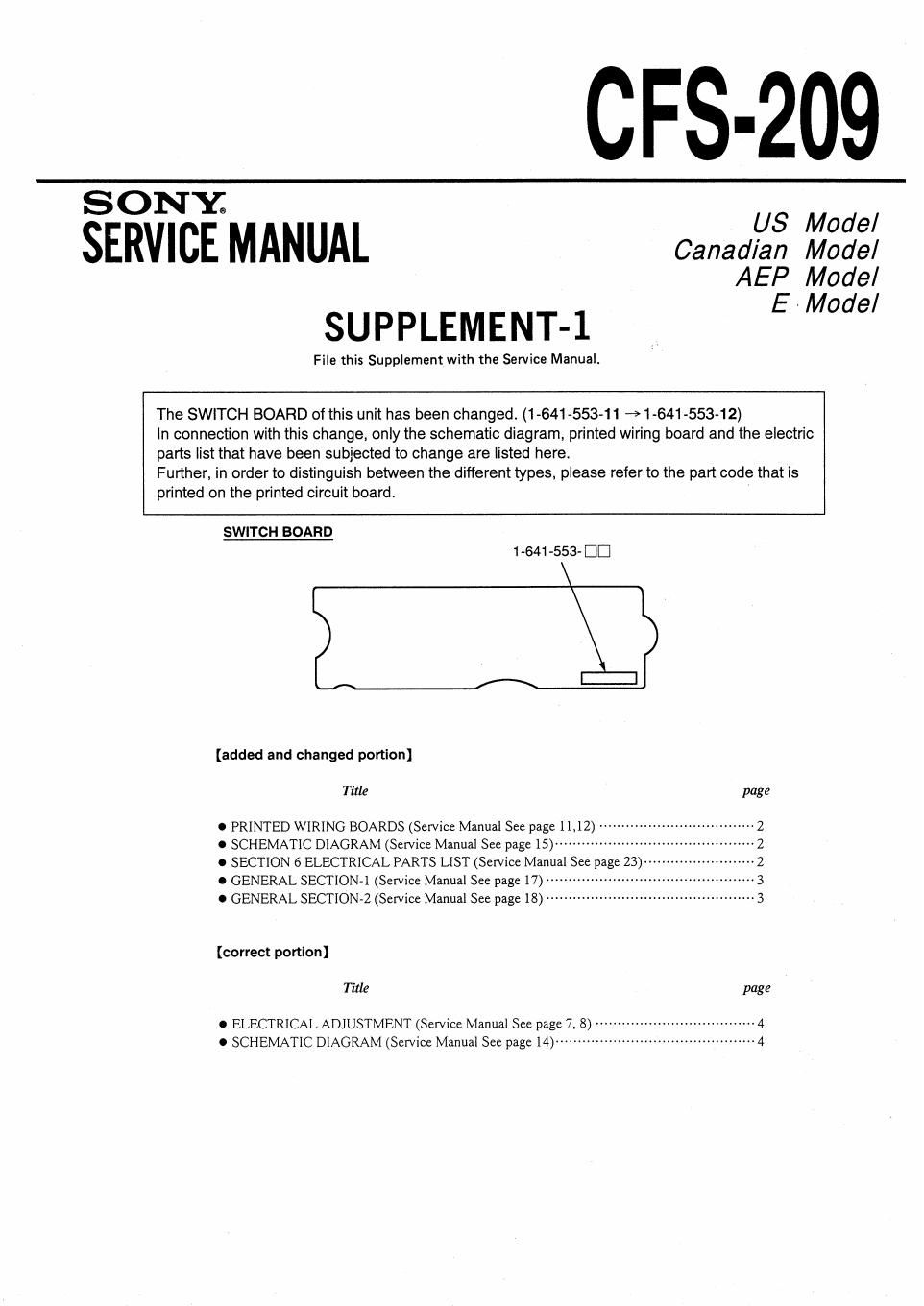 sony cfs 209 service manual