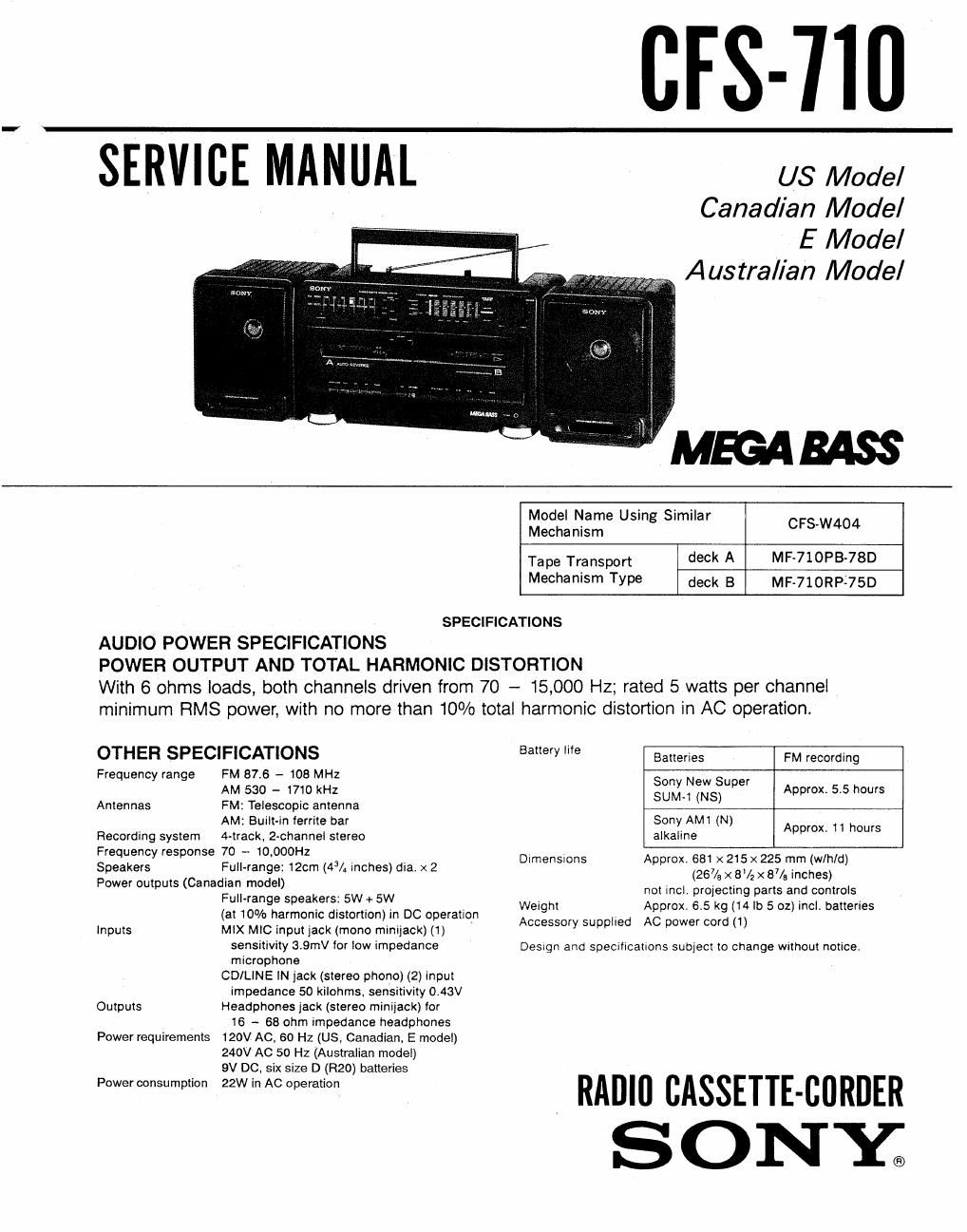 sony cfs 710 service manual