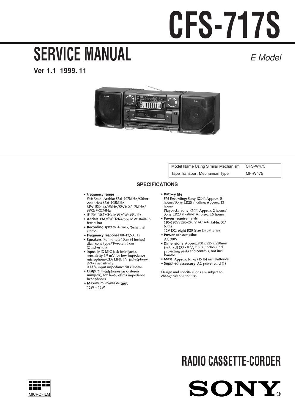 sony cfs 717 s service manual