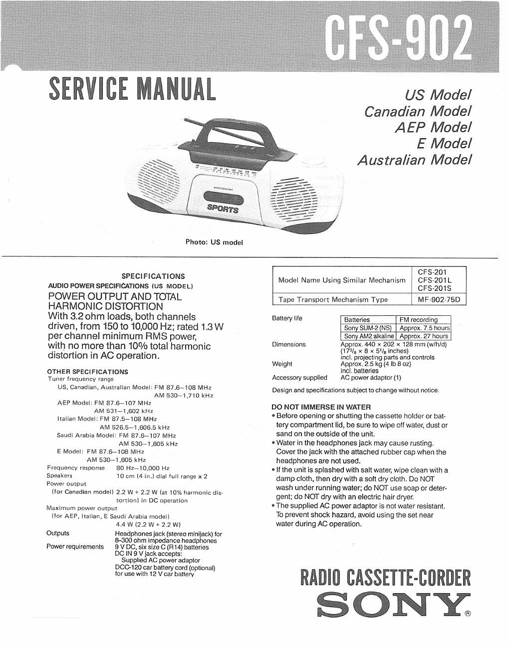 sony cfs 902 service manual