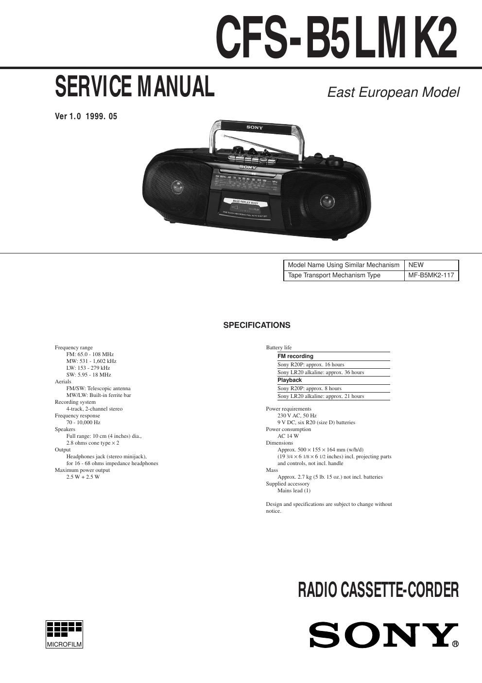 sony cfs b 5 l mk2 service manual