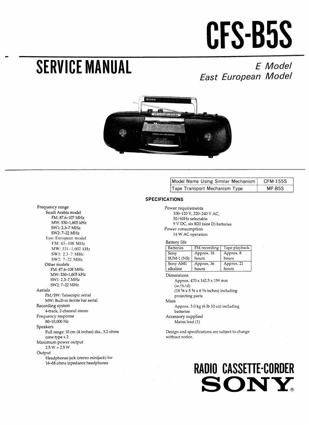 sony cfs b 5 s service manual