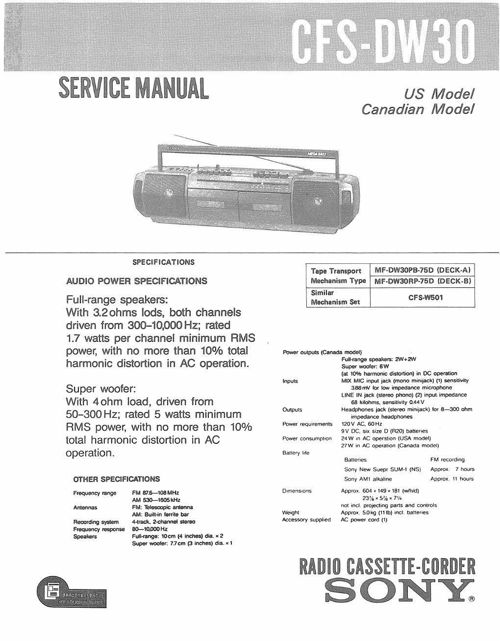 sony cfs dw 30 service manual