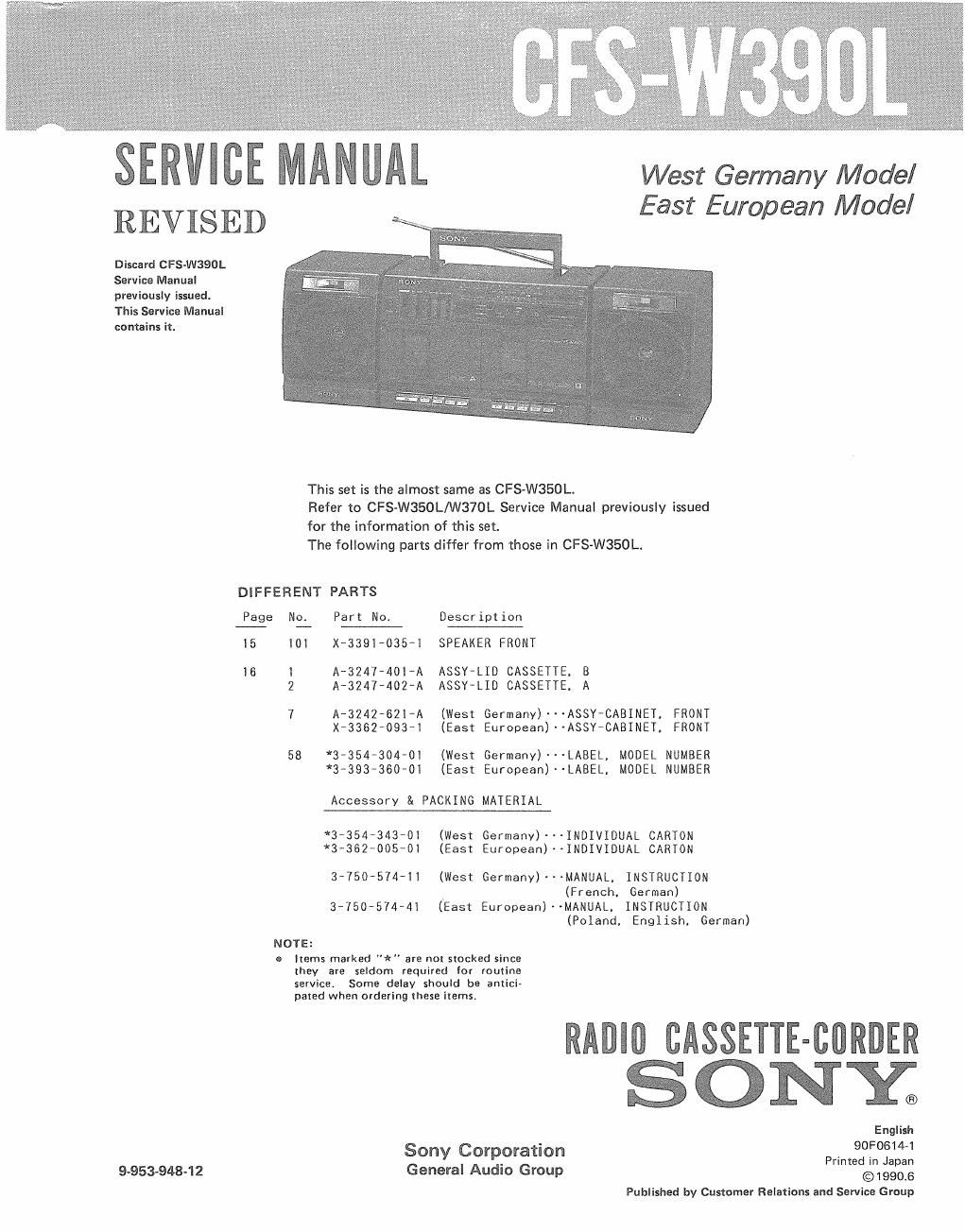 sony cfs w 390 l service manual