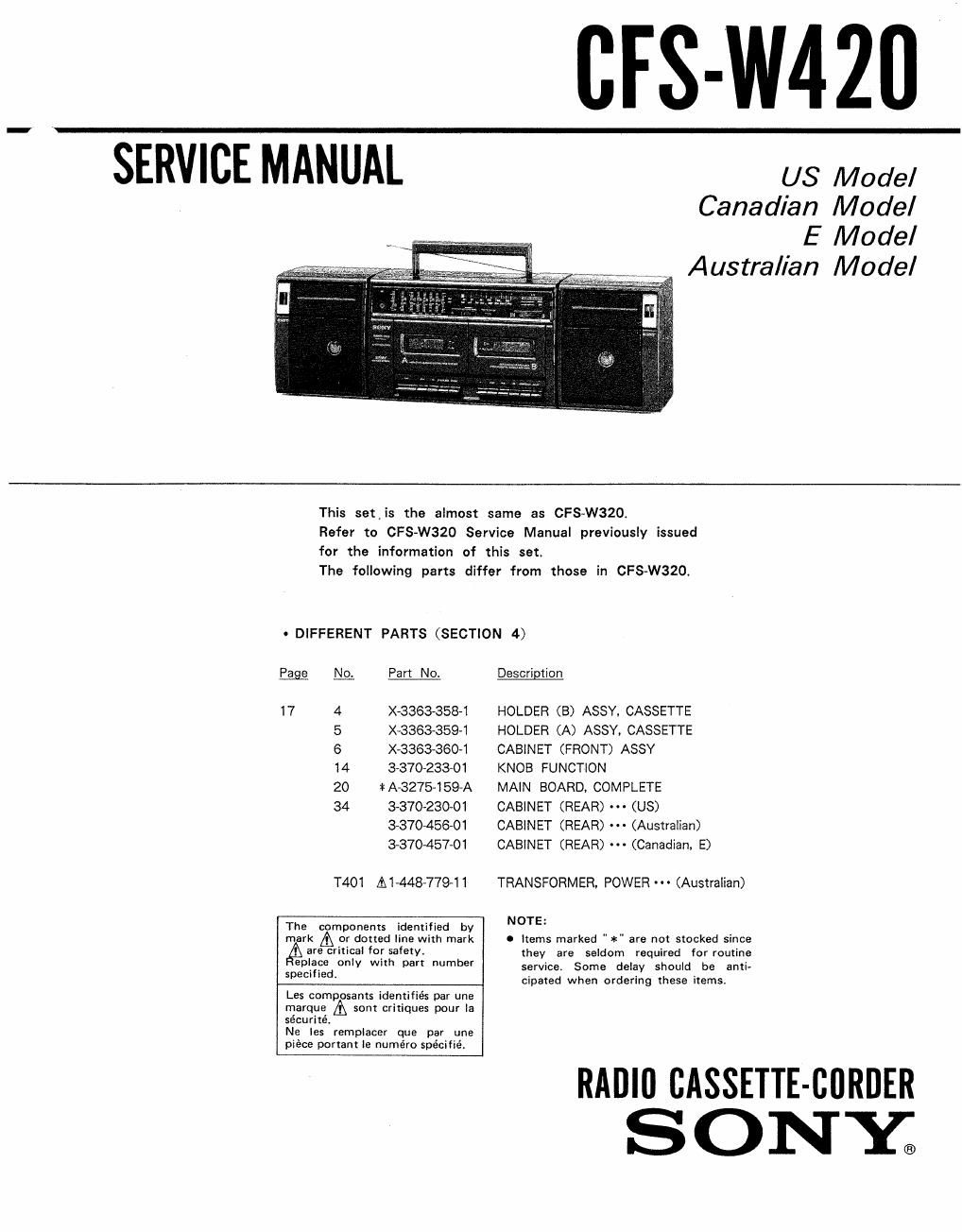 sony cfs w 420 service manual