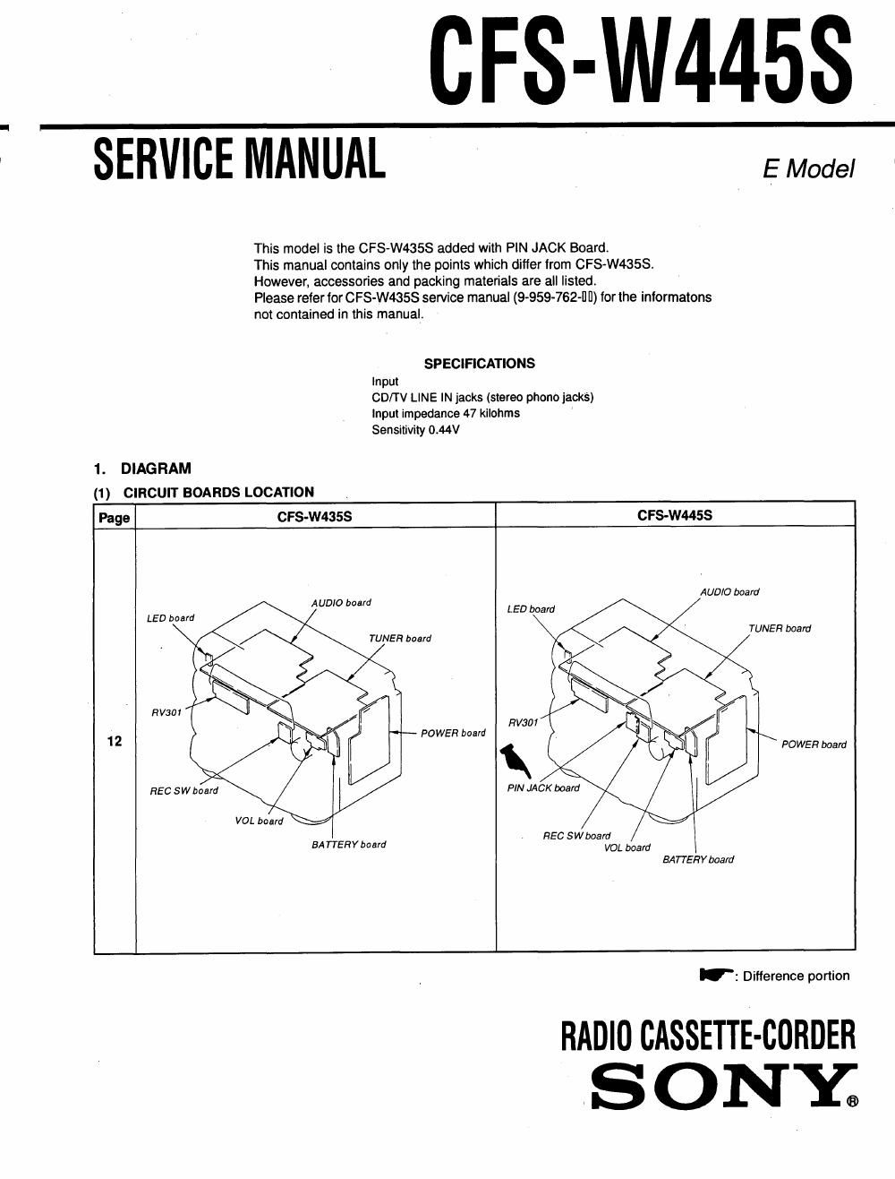 sony cfs w 445 s service manual