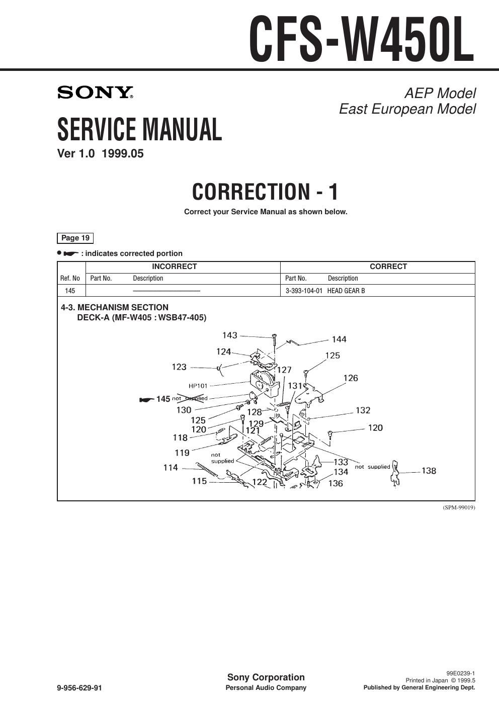 sony cfs w 450 l service manual