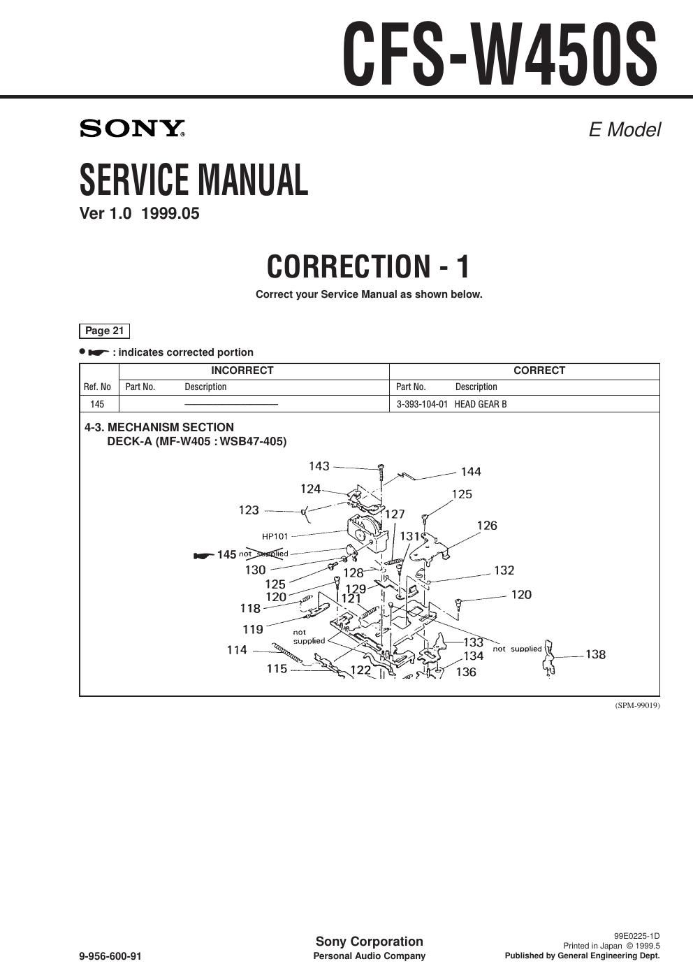 sony cfs w 450 s service manual