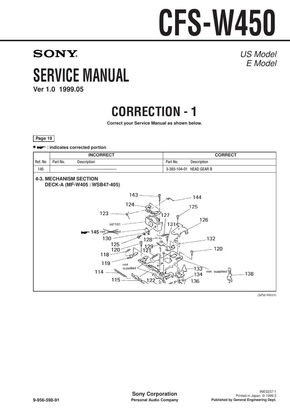 sony cfs w 450 service manual