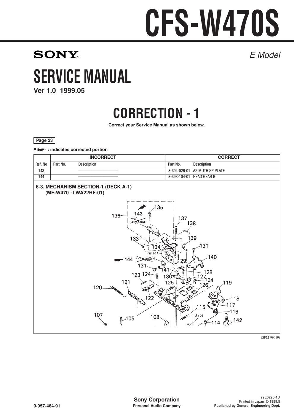 sony cfs w 470 s service manual