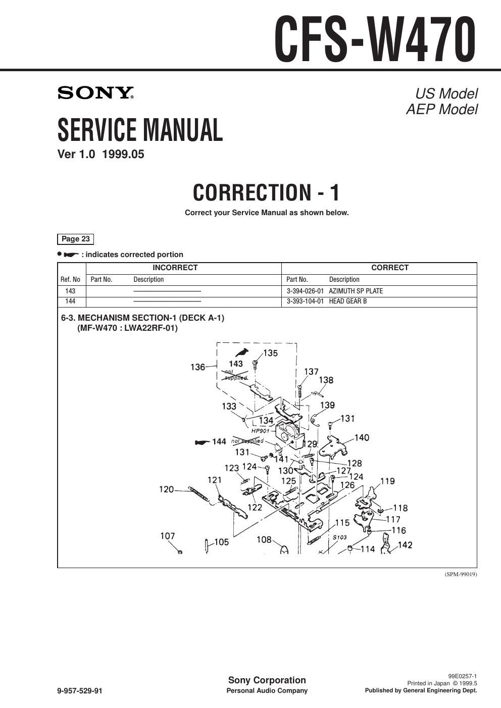 sony cfs w 470 service manual
