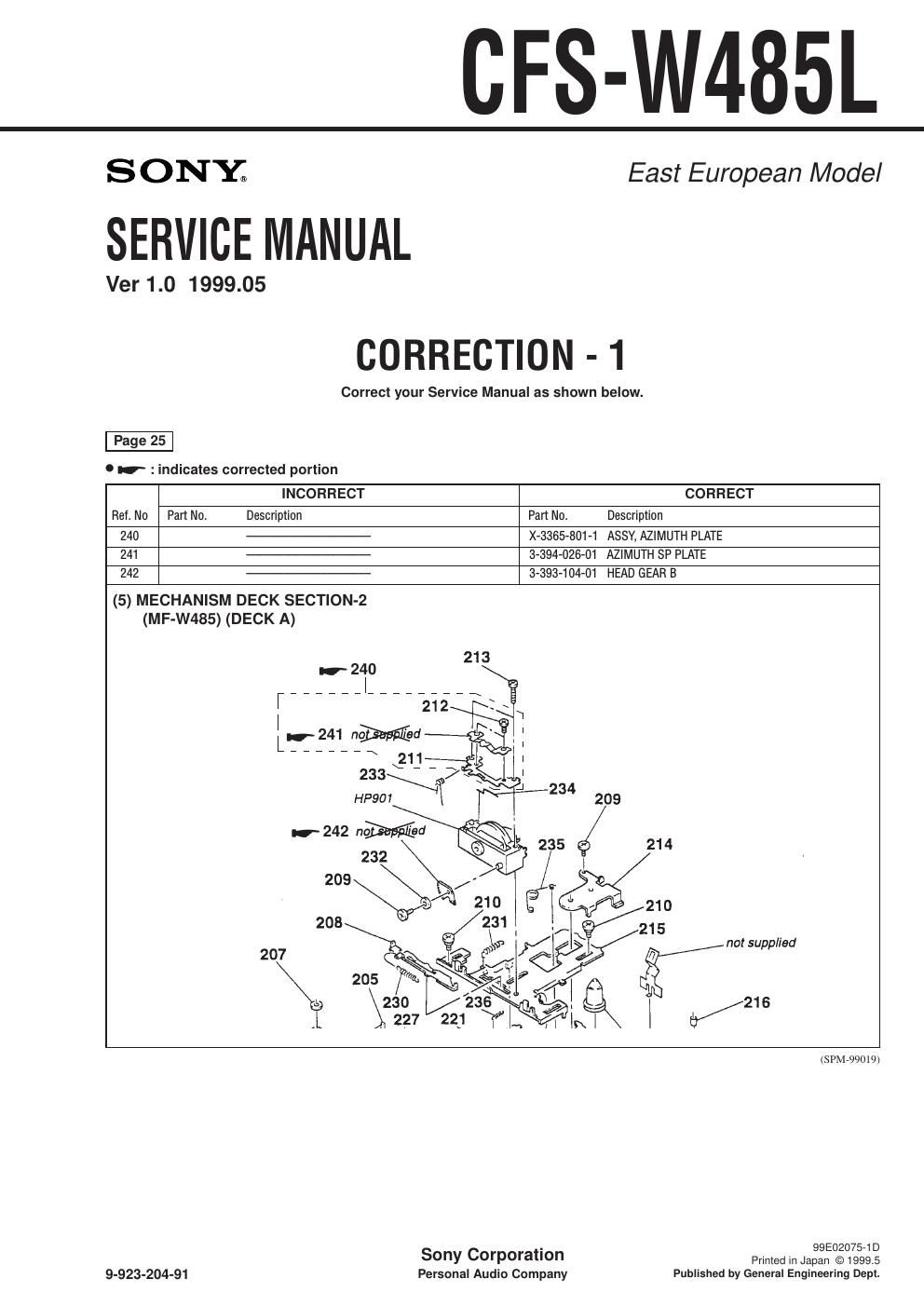 sony cfs w 485 l service manual