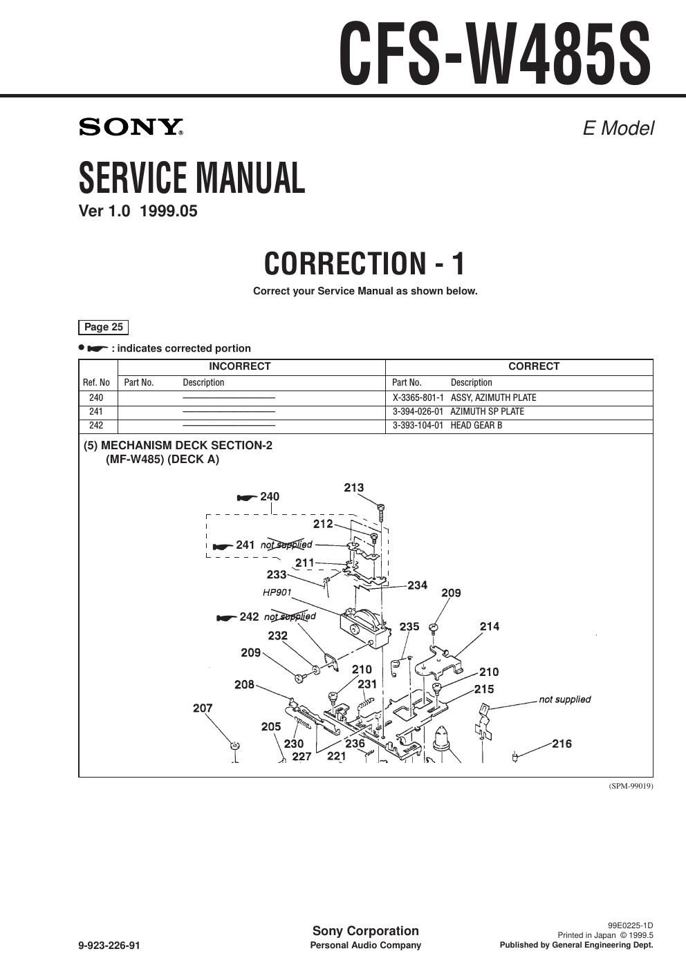 sony cfs w 485 s service manual
