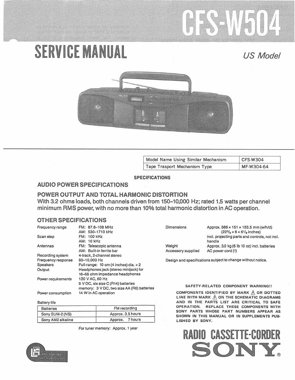 sony cfs w 504 service manual