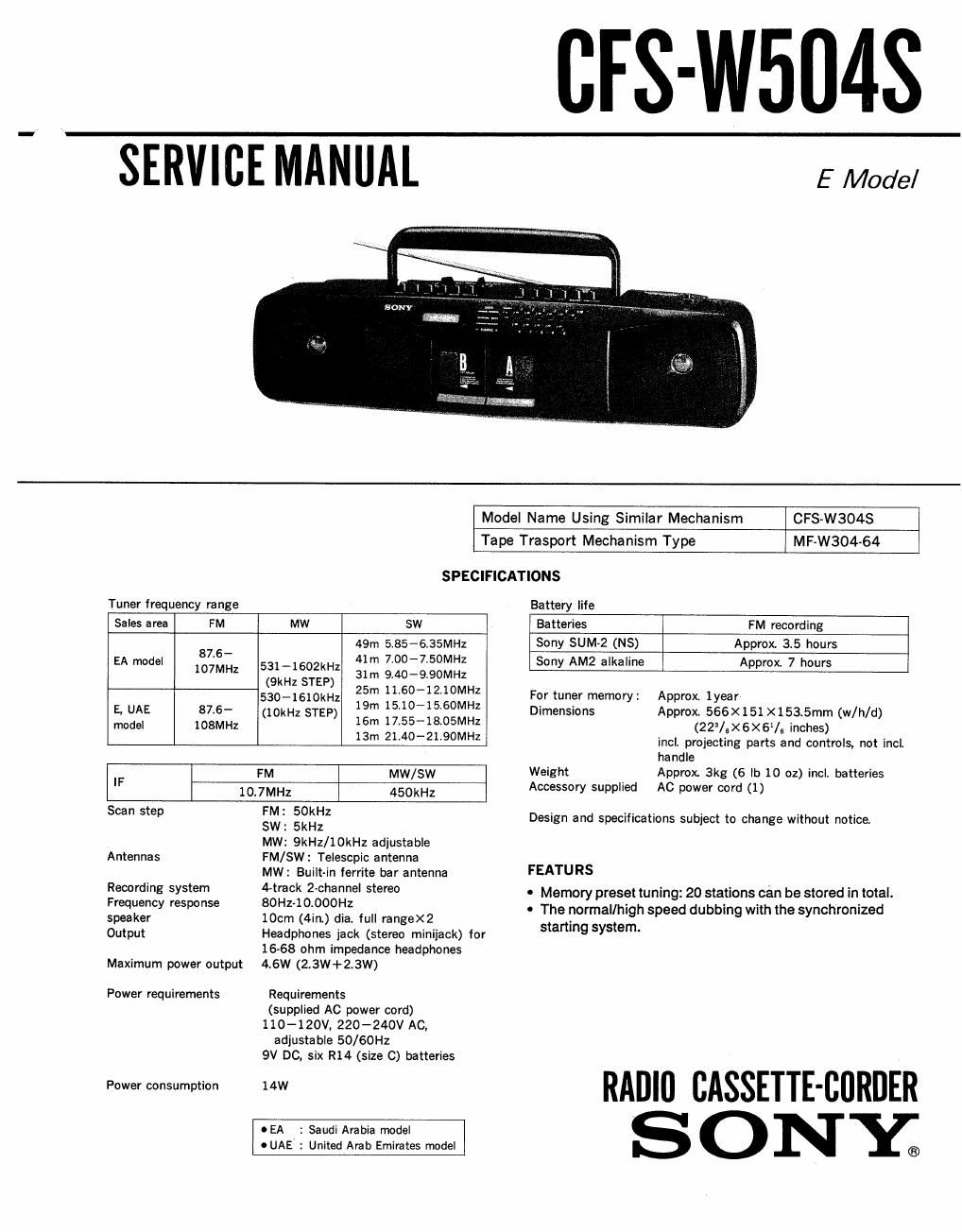 sony cfs w 504s service manual