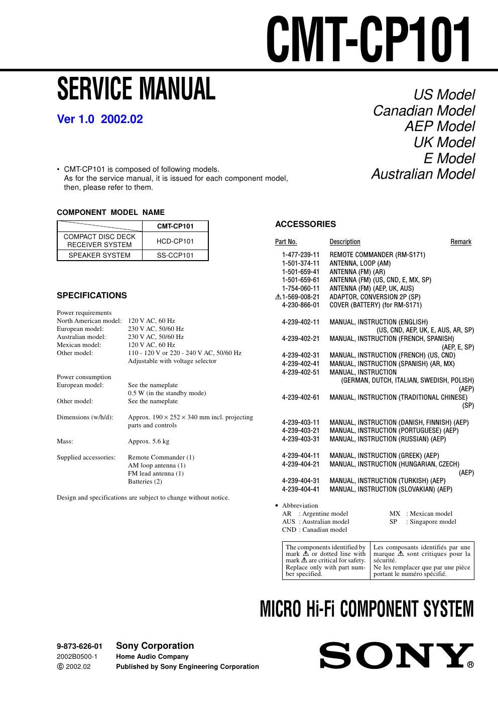 sony cmt cp 101 service manual