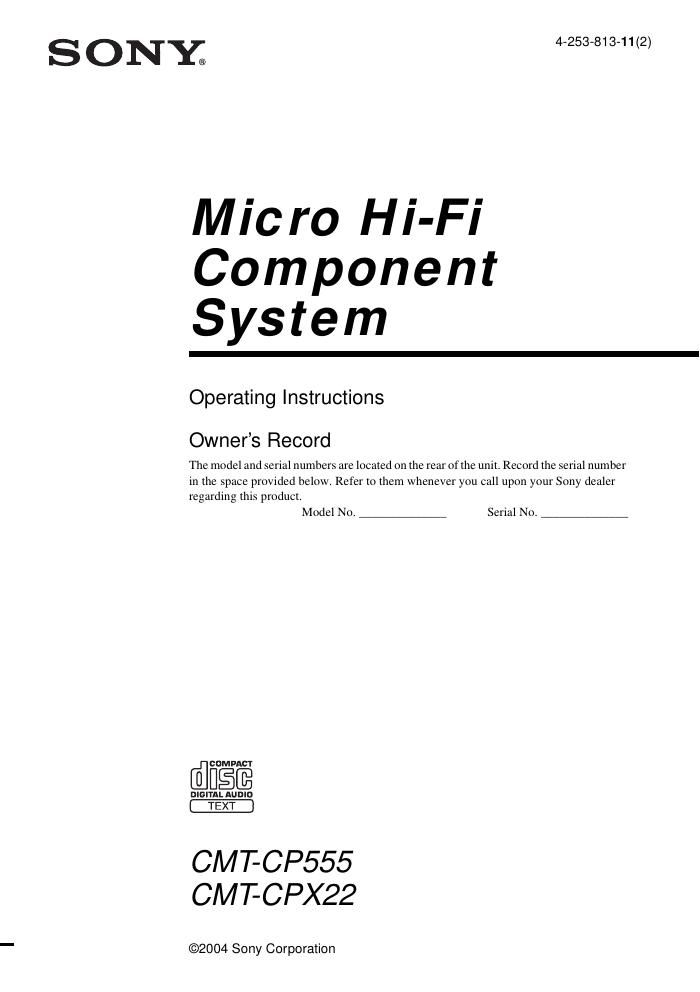 sony cmt cp 555 owners manual