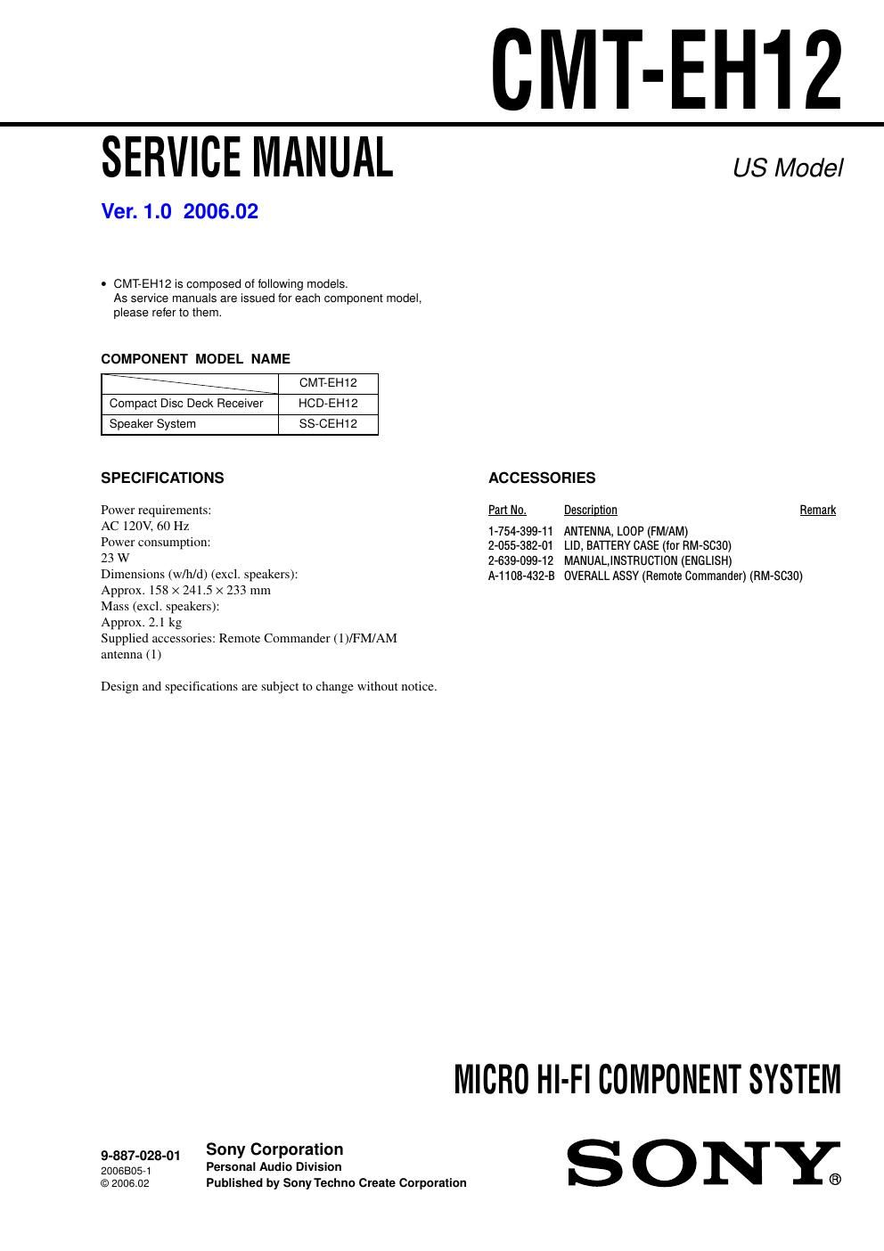 sony cmt eh 12 service manual
