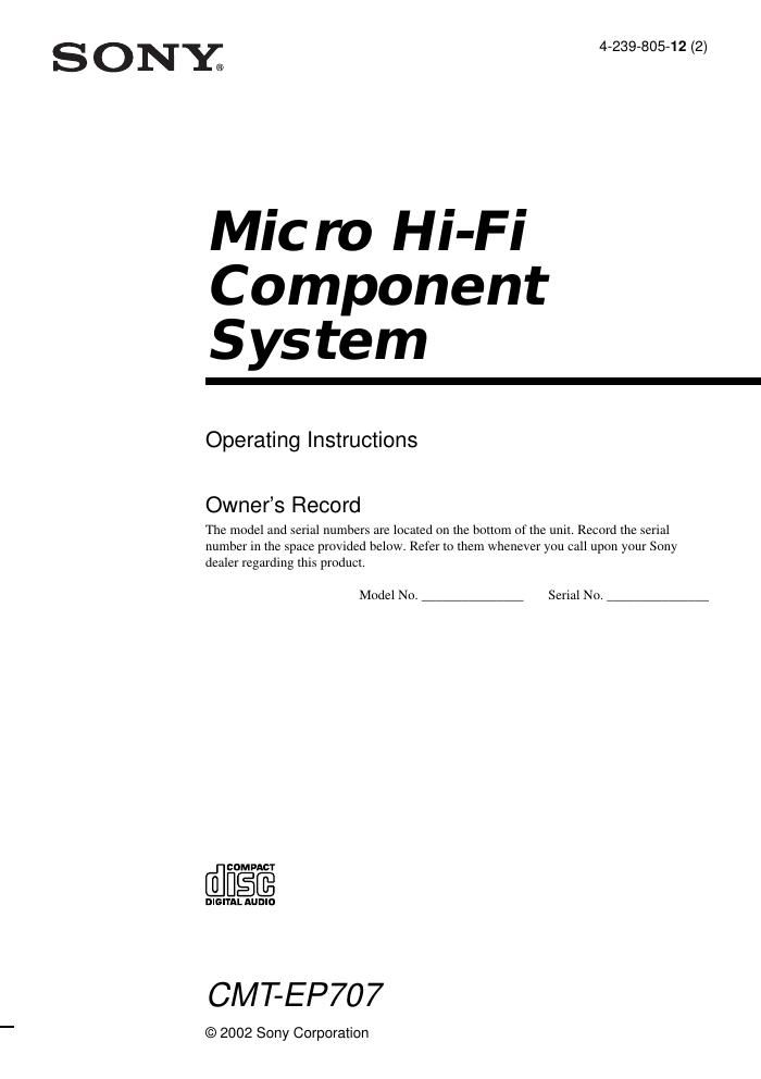 sony cmt ep 707 owners manual