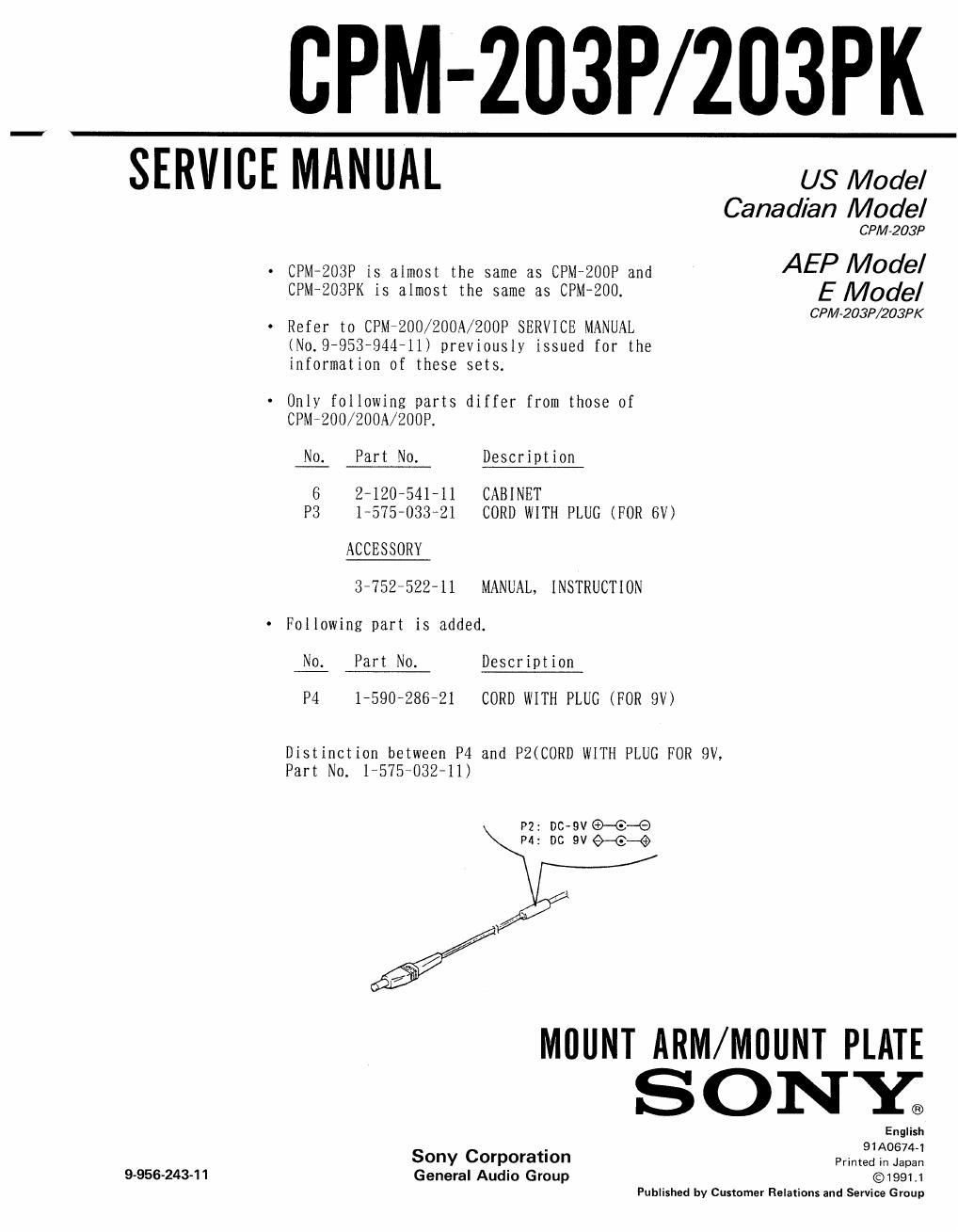 sony cpm 203 pk service manual