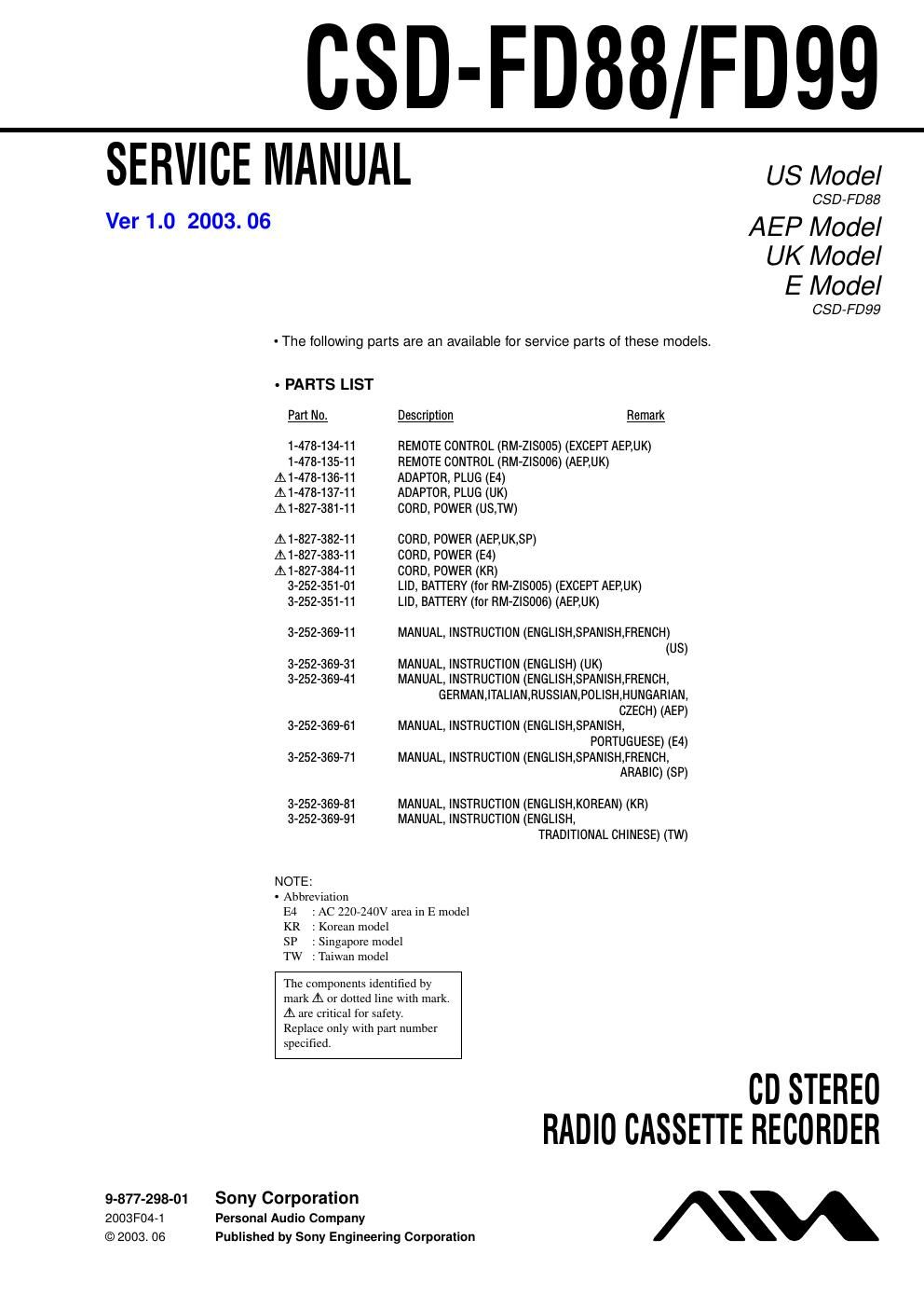 sony csd fd 88 service manual