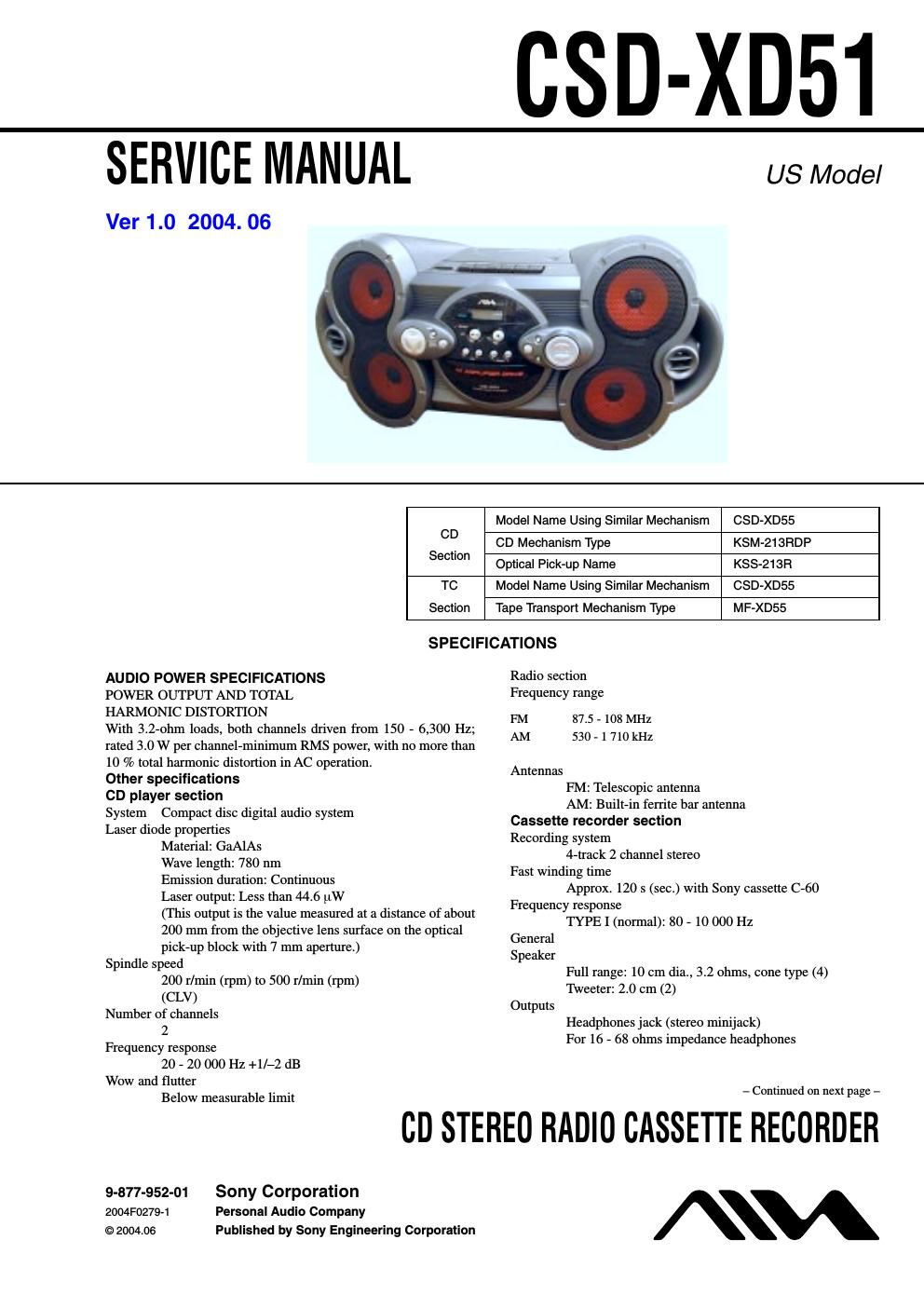 sony csd xd 51 service manual