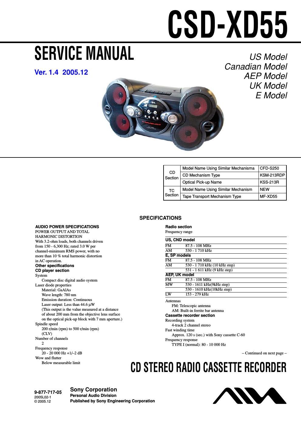 sony csd xd 55 service manual