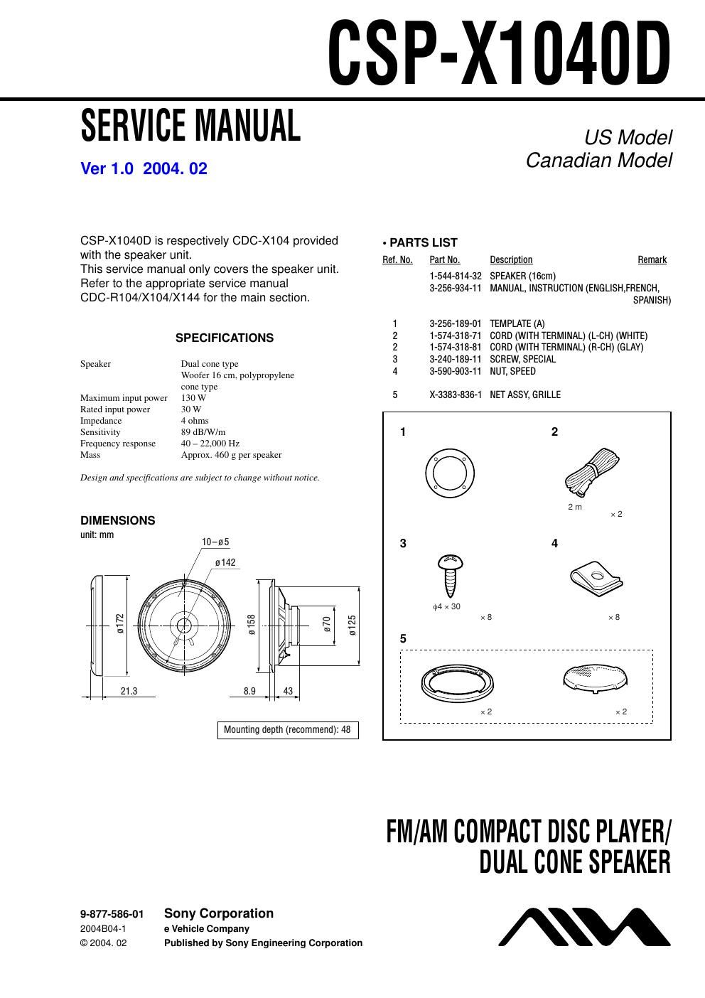 sony cspx 1040 d service manual